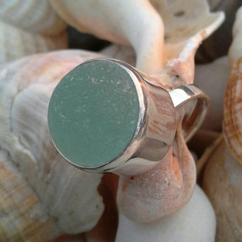 Aqua Sea Glass Marble set in Silver